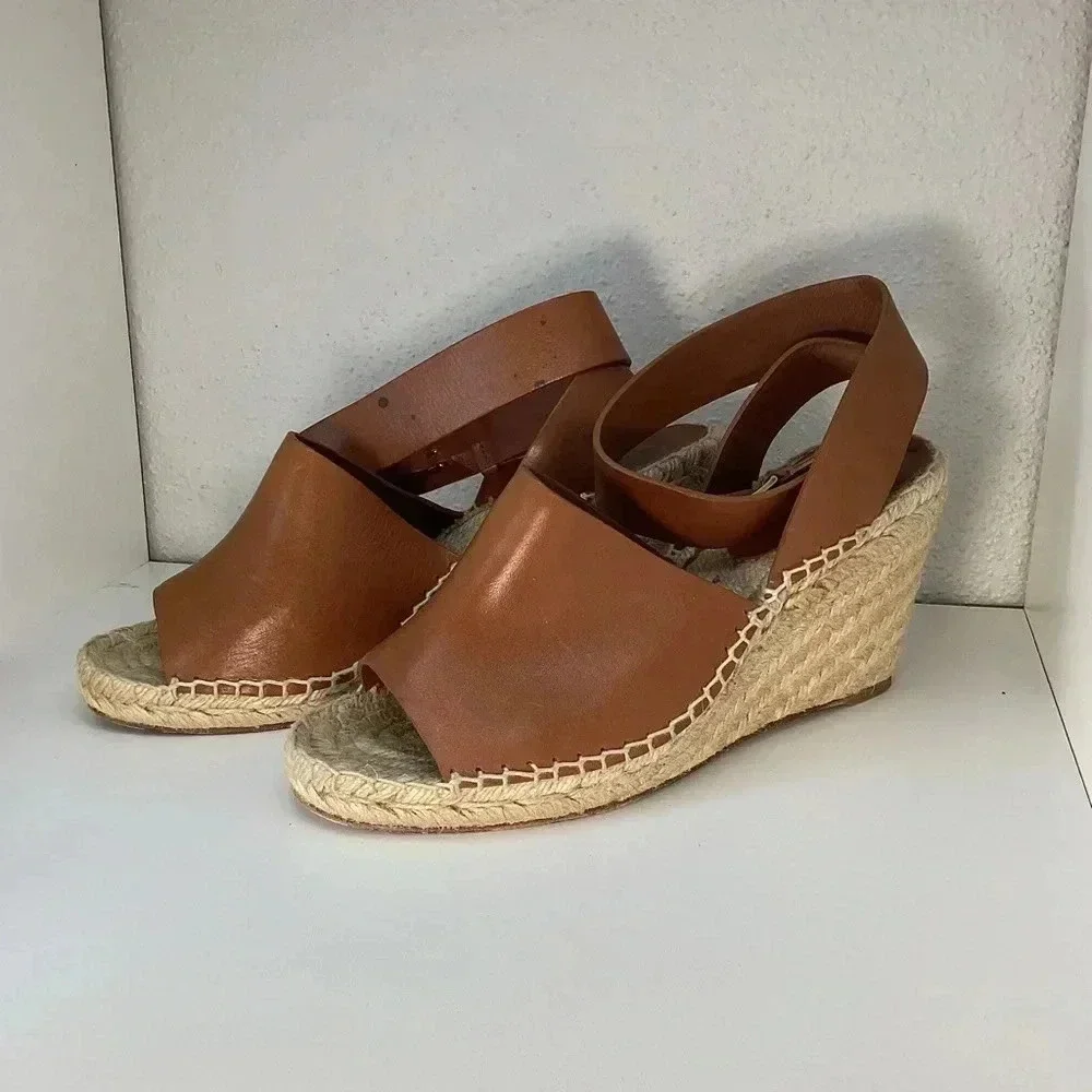 Celine Tan Leather Espadrille Sandals
